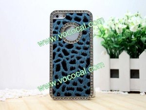 Luxury Bling Rhinestone Crystal Leopard Protective Case Cover for iPhone 5 Blue