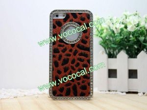 Luxury Bling Rhinestone Crystal Leopard Protective Case Cover for iPhone 5 Red