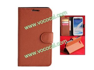 PU Leather Card Holder Stand Case Cover for Samsung Galaxy Note 2 N7100 Brown