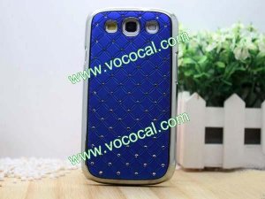 Bling Rhinestone Plating Hard Case Cover for Samsung Galaxy S3 i9300 Dark Blue