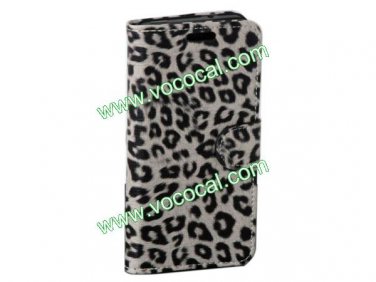 PU Leather Leopard Book Wallet Stand Case Cover for HTC One M7