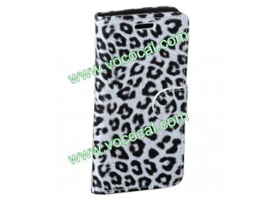 PU Leather Leopard Book Wallet Stand Case Cover for HTC One M7