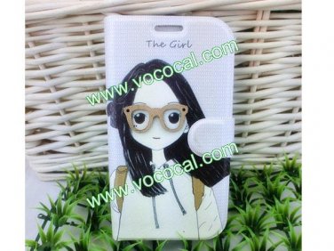 Cute PU Leather Glasses Girl Case Cover for Samsung Galaxy Grand DUOS I9082