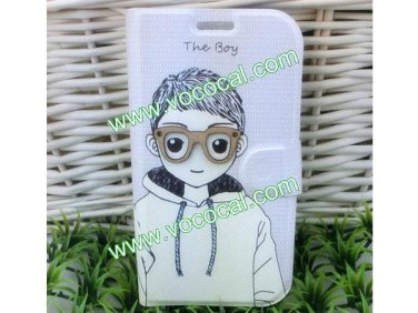 Cute PU Leather Glasses Boy Flip Case Cover for Samsung Galaxy Grand DUOS I9082
