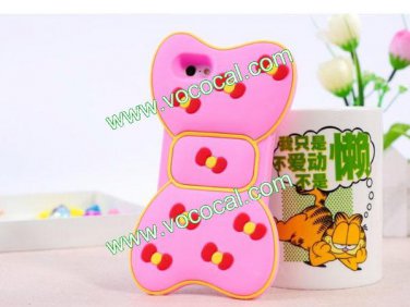 3D Cute Cartoon Silicone Bowknot Protective Case Cover for iPhone 5 Pink