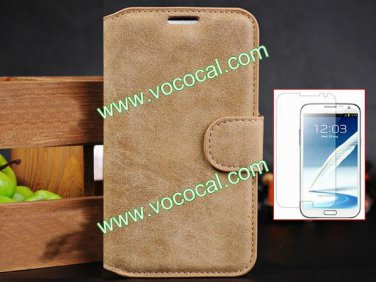 Leather Book Stand Case for Samsung Galaxy Note 2 N7100 W/ Screen Protector