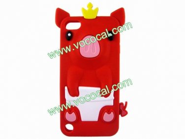Cute Animal 3D Pig Silicone Case Cover Skin for iPod Touch 5 Red