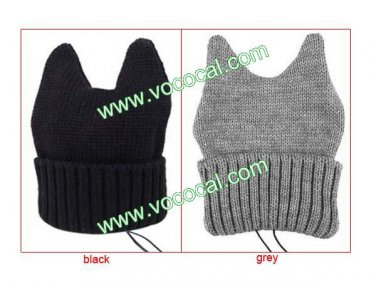 Winter Knitted Ox Horn Beanie Cap Hat With Headphone Earphone 3.5mm