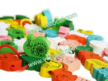 Educational Preschool Wooden Animals Threading Beads Toy for Kids Children