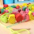 Educational Preschool Wooden Fruits Threading Beads Toy for Kids Children