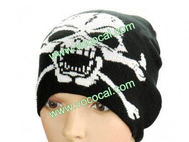 Stylish Skull Winter Outdoor Woolen Men Women Beanie Hat Cap Black + White