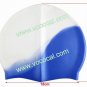 Fashion Silicone Swim Cap Swimming Hat Blue + White