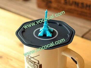 Blue Eiffel Tower Silicone Airtight Cup Cover Sealed Coffee Mug Lid Cap