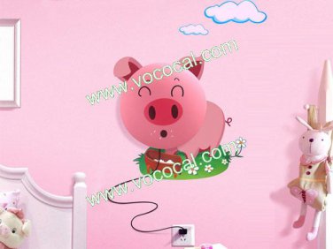 Cute Pig DIY Home Room Decor Wallpaper Wall Sticker Night Light Lamp