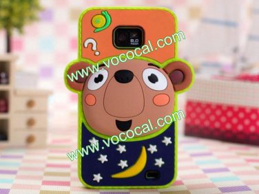 Cute Cartoon Bear Animal Silicone Case Cover for Samsung Galaxy S2 i9100 Green