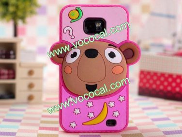 Cute Cartoon Bear Animal Silicone Case Cover for Samsung Galaxy S2 i9100 Rose
