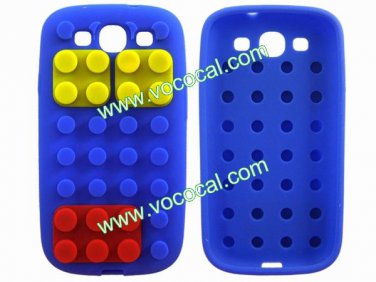 Dark Blue Toy Building Block 3D Silicone Case Cover for Samsung Galaxy S3 i9300
