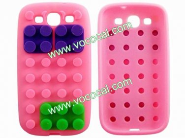 Pink Cartoon Building Block 3D Silicone Case Cover for Samsung Galaxy S3 i9300