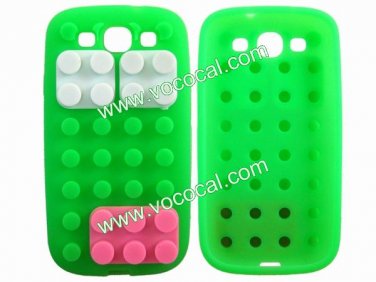 Green Cartoon Building Block 3D Silicone Case Cover for Samsung Galaxy S3 i9300