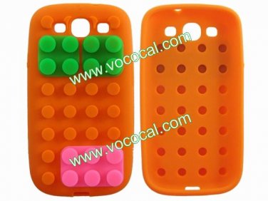 Orange Cartoon Building Block 3D Silicone Case Cover for Samsung Galaxy S3 i9300