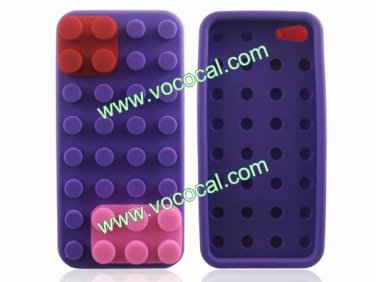 New 3D Building Block Silicone Case Cover Skin for iPhone 5 Purple