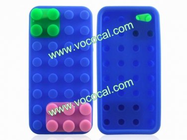 New 3D Building Block Silicone Case Cover Skin for iPhone 5 Dark Blue