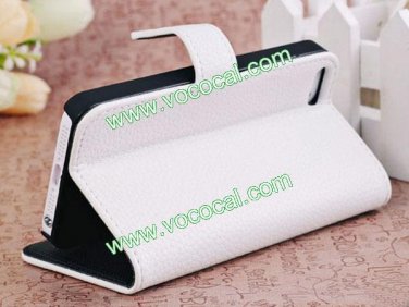 PU Leather Wallet Stand Case Cover for iPhone 5 With Card Holder White