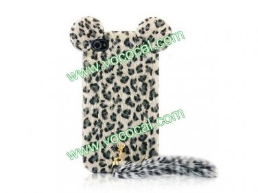 Cute 3D Plush Tail Leopard TPU Case Cover Skin for iPhone 5 Black-White