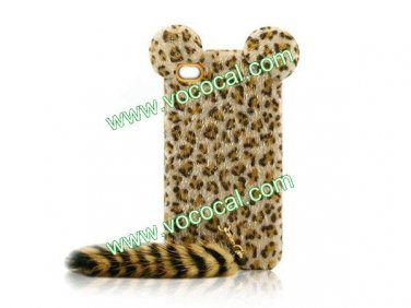 Cute 3D Plush Tail Leopard TPU Case Cover Skin for iPhone 5 Yellow