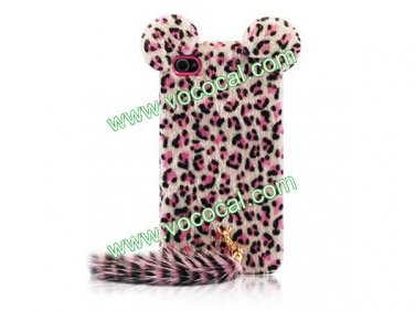Cute 3D Plush Tail Leopard TPU Case Cover Skin for iPhone 5 Pink