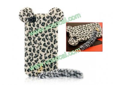 Cute 3D Plush Tail Leopard TPU Case Cover Skin for iPhone 4 4S