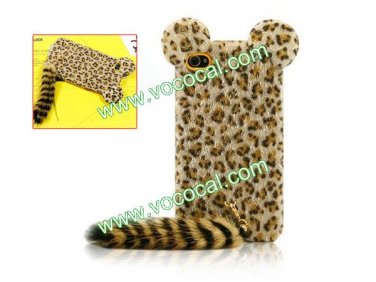 Cute 3D Plush Tail Leopard TPU Case Cover Skin for iPhone 4 4S Yellow