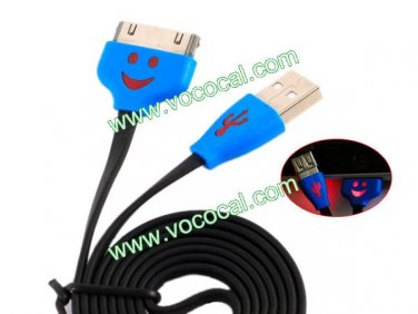 1M Flat LED Smile Face USB Data Sync Cable Cord for iPhone 4S iPad P1000 Black