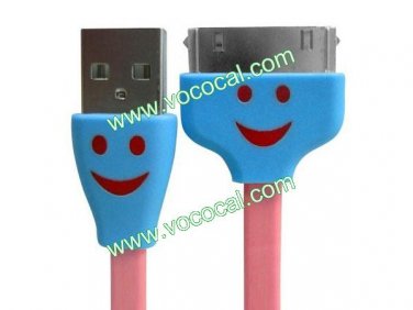 1M Flat LED Smile Face USB Data Sync Cable Cord for iPhone 4S iPad P1000 Pink