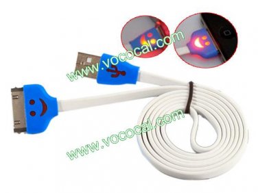 1M Flat LED Light Smile Face USB Data Sync Cable Cord for iPhone 4S iPad P1000