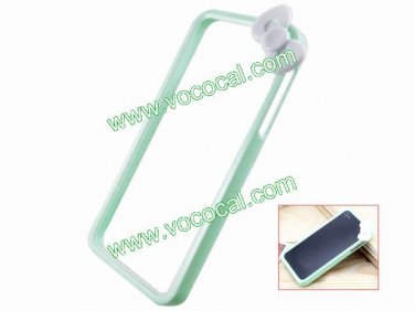 3D Bowknot Cartoon Bumper Frame Hard Case Cover Skin for iPhone 5 Light Green