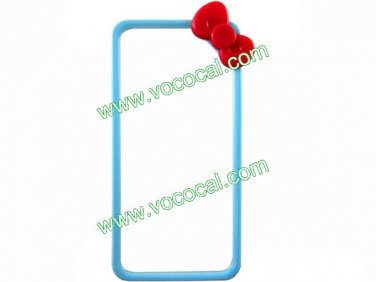 3D Bowknot Cartoon Bumper Frame Hard Case Cover Skin for iPhone 5 Light Blue