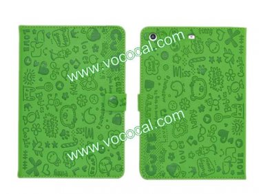 Cartoon Fancy Cute PU Leather Book Stand Case Cover Skin for iPad Mini Green