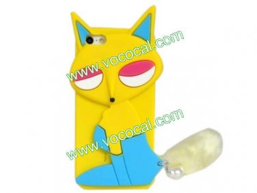 3D Cute Cartoon Soft Silicone Fox Animal Case Cover for iPhone 5 Yellow