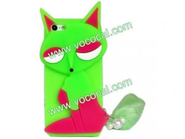 3D Cartoon Silicone Animal Protective Case Cover for iPhone 5 With Tail Green