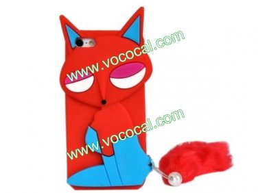 3D Cute Cartoon Soft Silicone Fox Animal Case Cover for iPhone 5 With Tail Red