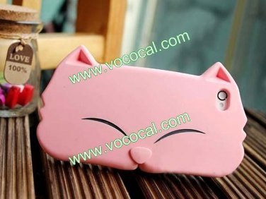Cute 3D Animal Cartoon Cat Silicone Case Cover Skin for iPhone 5 Pink
