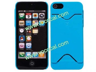 Hard Plastic Credit Card Holder Slot Case Cover Skin for iPhone 5 Blue