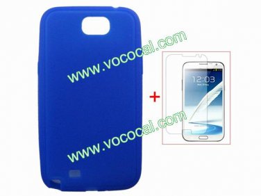 Silicone Case + Clear Screen Protector for Samsung Galaxy Note 2 N7100 Dark Blue