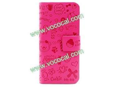 Cartoon Fancy Cute PU Leather Faerie Protective Case Cover for iPhone 5 Rose