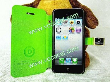 Metal D Buckle PU Leather Flip Case Cover Skin for iPhone 5 Green