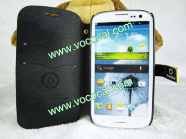 Metal D Buckle PU Leather Flip Case Cover Skin for Samsung Galaxy S3 i9300 Black