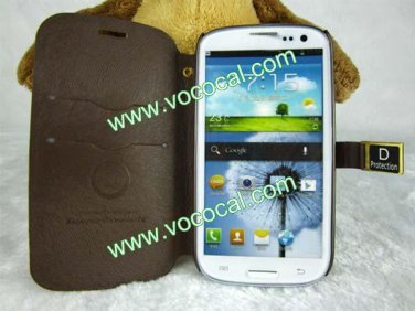 Metal D Buckle PU Leather Flip Case Cover Skin for Samsung Galaxy S3 i9300 Brown