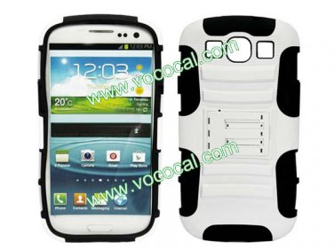 Combo PC Silicone Stand Case Cover Skin for Samsung Galaxy S3 i9300 White+Black