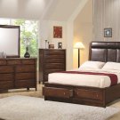 4PC Hillary Scottsdale Brown Walnut Queen Upholstered Storage Platform Bed-200649